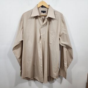 AXCESS Claiborne Pocket Dress Shirt Beige Solid Vtg 90s Mens Size 17 XXL 36-37